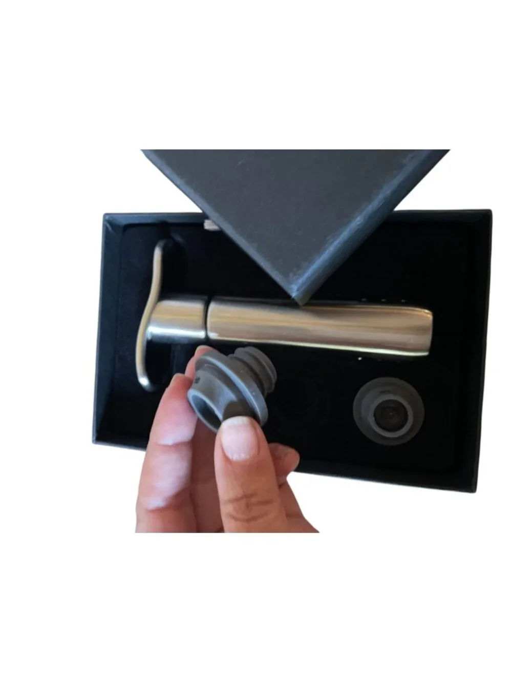 Le Creuset Metal Wine Pump and 3 Stoppers Silver Wedding Gift